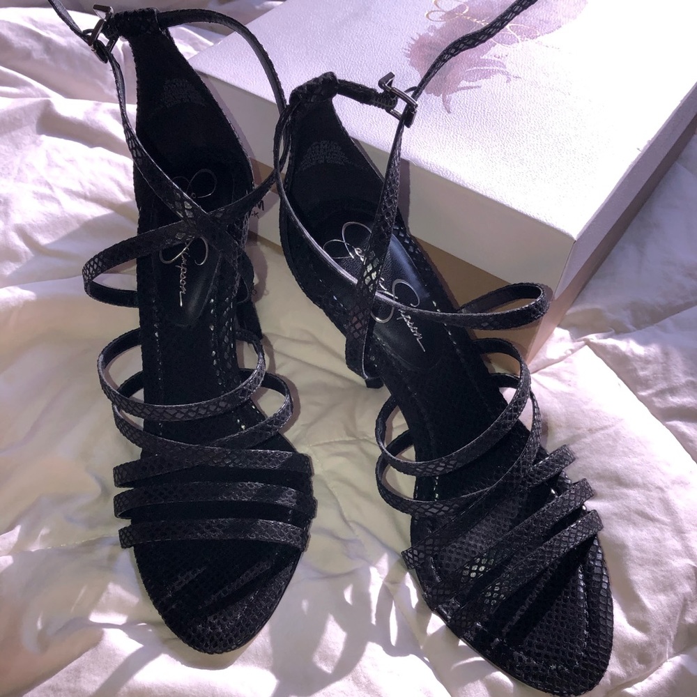 black strappy heels